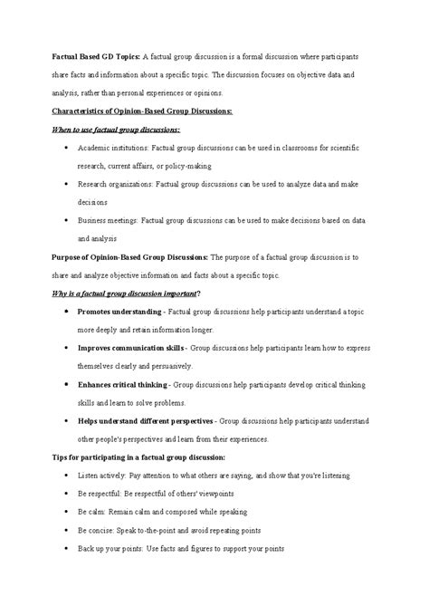Factual Group Discussion Topics: Insights and Analysis - GD 101 - Studocu