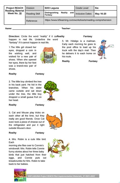 Fantasy or Reality? Understanding Story Elements - TeacherVision - Worksheets Library