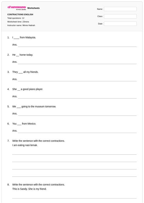 50+ Contractions worksheets for Class 4 on Wayground | Free & Printable