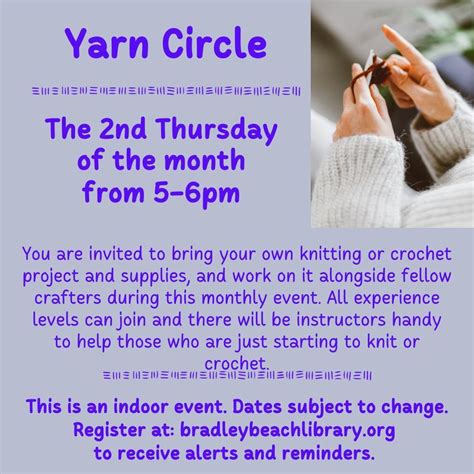 Yarn Circle, Bradley Beach Public Library, January 11 2024 | AllEvents.in