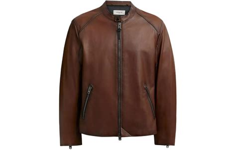 COACH Leather Jacket Men Brown XL