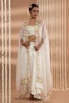 Buy Ivory Skirt And Blouse Nirvana Crepe Arohi Placement Cape & Draped ...