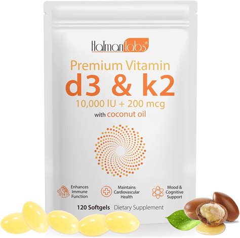 Amazon.com: Vitamin D3 10000 iu Plus K2 (MK-7) 200 mcg, 300 Coconut Oil Softgels| 2 in 1 VIT D ...