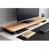 carpentray Wooden Computer Long Monitor Stand, Monitor Riser Desk Shelf ...