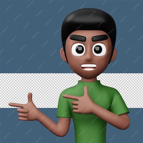 Happy excited man pointing to the side cute cartoon character 3d ...