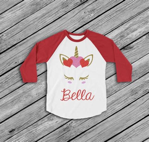 Valentine's Day Unicorn Raglan Tee for Girls, Valentine's Day Raglan ...