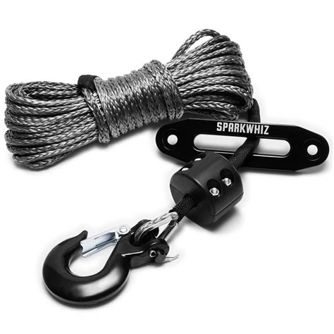 Snapklik.com : SPARKWHIZ Synthetic Winch Rope Kit, 1/4" X 50ft 10000LBS Winch Rope Line Cable