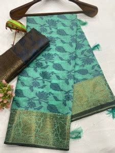 Buy Hare Krishna Floral Print Daily Wear Pure Cotton, Jacquard Blue ...