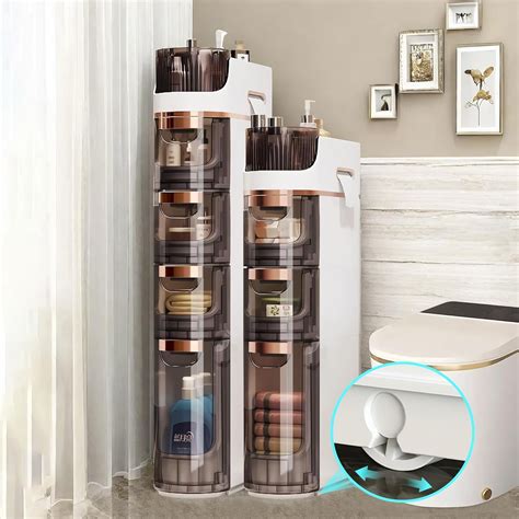 4-Tier Slim Bathroom Storage Cabinet, Narrow Floor Cabinet with Wheels ...