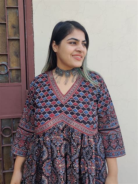 Black Pepper Ajrakh Hand Block Printed Nyra Cut Dress – Kasaa Hues