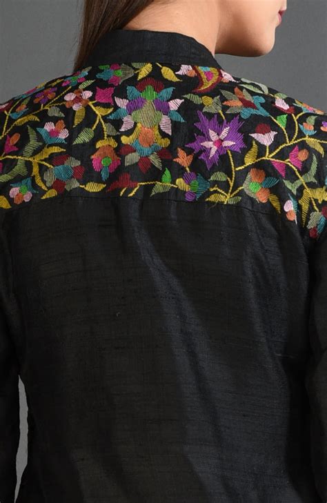 Black Kashmir Kani Art Embroidered Jacket – Talking Threads