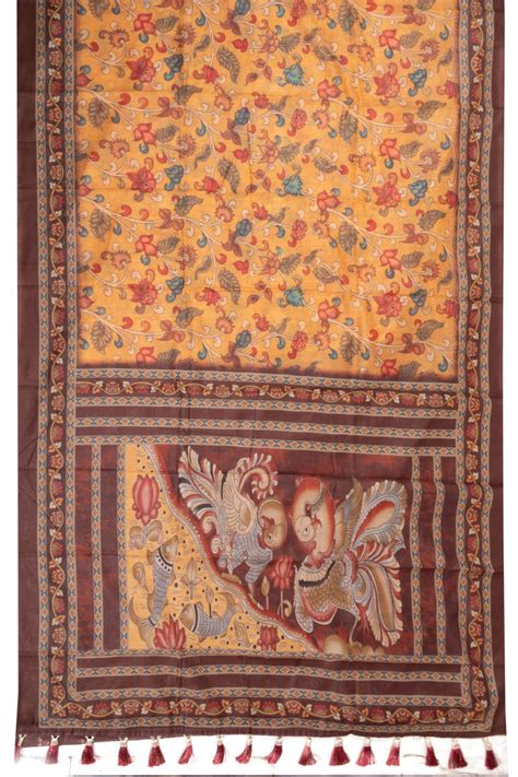 Sunrise Orange Kalamkari Print Malai Cotton Saree 10071190 – Avishya.com