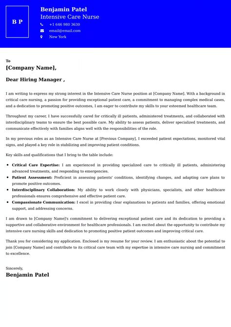 Intensive Care Nurse Cover Letter Samples - Canadian Format