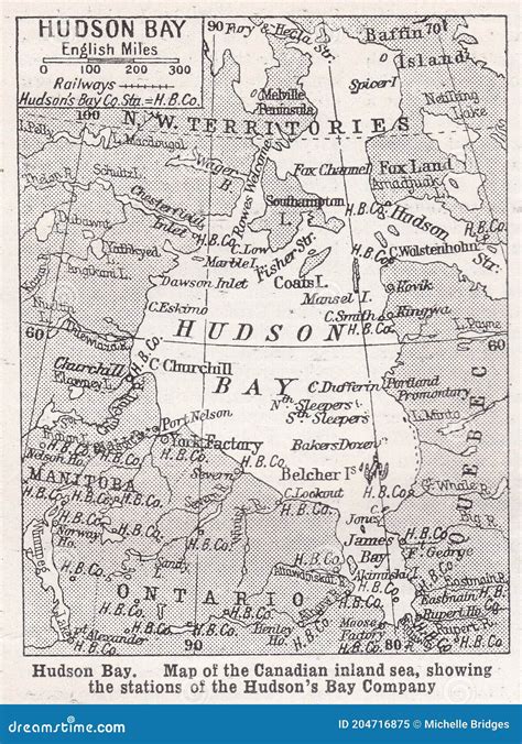 Vintage Map of Hudson Bay 1900s Stock Illustration - Illustration of ...