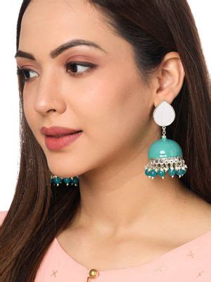 Buy Yellow Chimes Turquoise Blue & Gold-Toned Gold-Plated Jhumkas ...