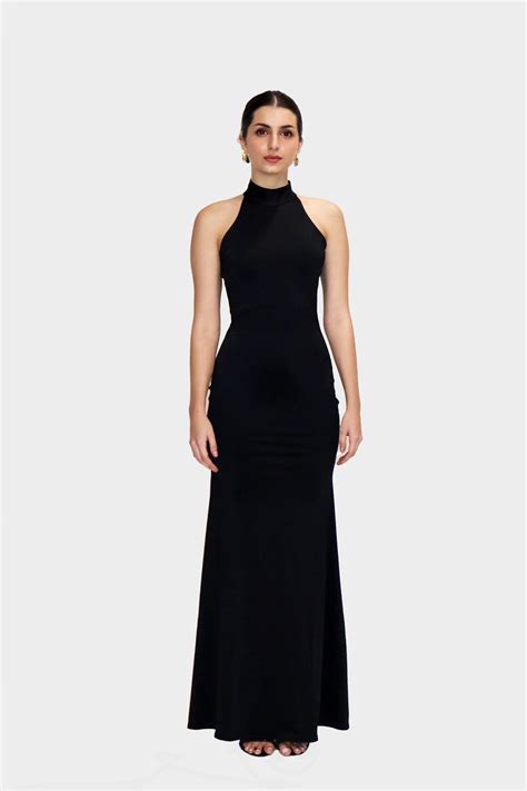 Black Long Halter Neck Maxi Dress - Ether Dress (Onyx)