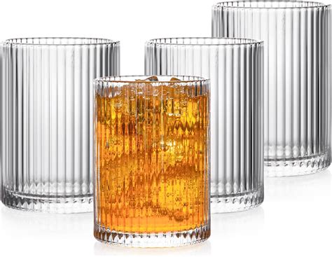 Amazon.com | Zhehao 12 Pcs Ribbed Glass Cups Vintage Glassware 9 oz 12 ...