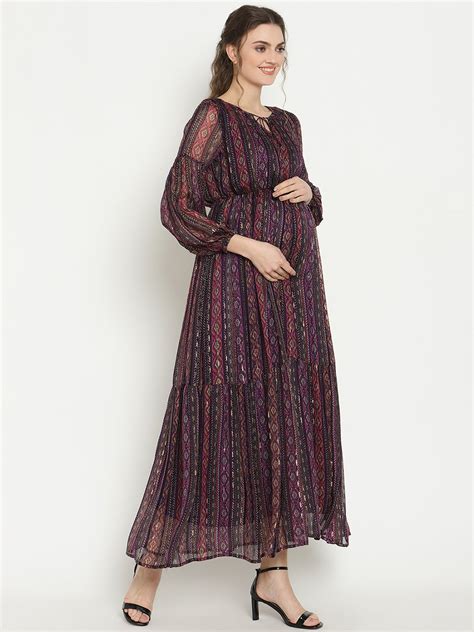 Tie Waist Maternity & Nursing Dark Magenta Maxi Dress