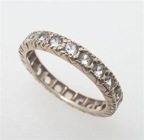 Vintage 9ct Gold Eternity Ring White Spinnel Spinel Yellow Gold 375 ...
