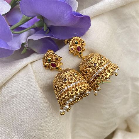 AD Stone Gold Look Alike Jhumkas-Pearl-G15127 – vrikshamindia
