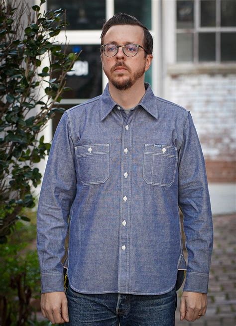 Iron Heart IHSH-21-BLU 10oz Selvedge Chambray Work Shirt - Blue