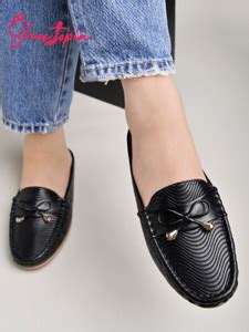 SHOETOPIA Stylish Comfortable Upper Bow Detailed Black Slip-On Loafers ...