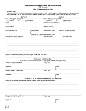 Fillable Online nj WIC-32 WIC Complaint Report - nj Fax Email Print ...