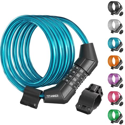 Titanker 4 Feet Bike Cable Lock Combination, Blue Bicycle Cable Lock ...