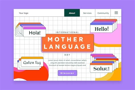 Flat international mother language day landing page template | Free Vector