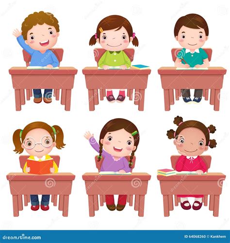 School Kids Sitting on Table Stock Vector - Illustration of childhood ...