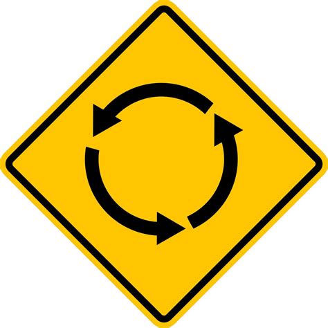 Roundabout sign. Yellow diamond shaped warning road sign. Diamond road ...