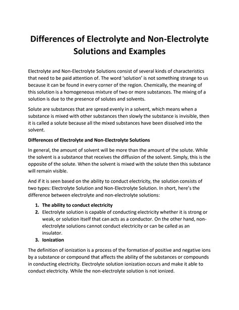 SOLUTION: Differences of Electrolyte and Non-Electrolyte solutions and ...