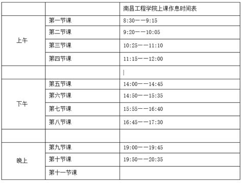 南昌工程学院上课作息时间表-彭桥校区服务中心