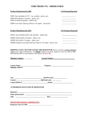 Fillable Online STRP PRODUCTS - ORDER FORM Fax Email Print - pdfFiller