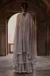 Buy Gray Georgette, Net Mirrors, Sequins High Low Embroidered Kurta ...