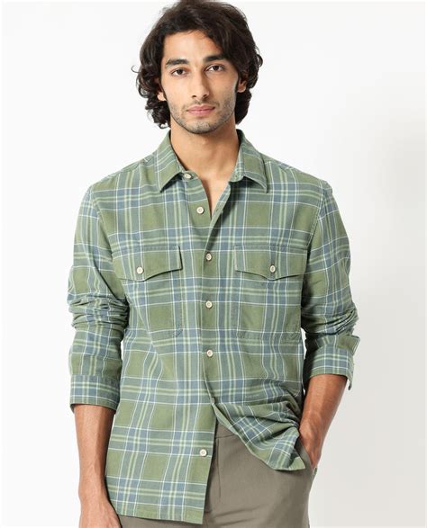Rare Rabbit Men's Hadsten Green Cotton Fabric Full Sleeves Checks Shir