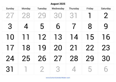 Free August 2025 Calendar