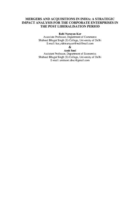 Mergers AND Acquisitions IN India - MERGERS AND ACQUISITIONS IN INDIA ...