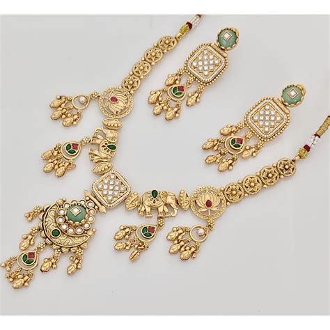 Rajwadi Collection Premium Pota Stone And Pearl Ethnic Necklace Set ...