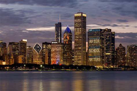 Chicago Skyline At Night Free Stock Photo - Public Domain Pictures