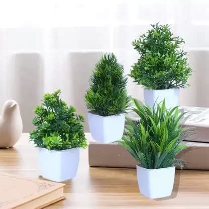 Buy Qdom Artificial Plants with Pot Green Flowers for Home Decor Living ...