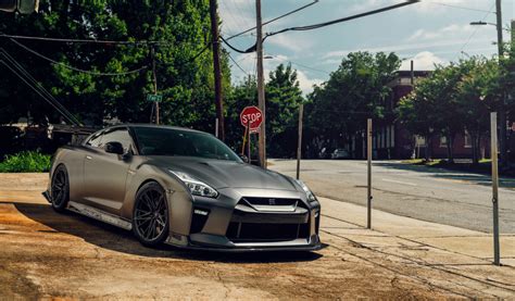 Download wallpaper Nissan, Front, Grey, Side, R35, Road, Nissan GTR ...