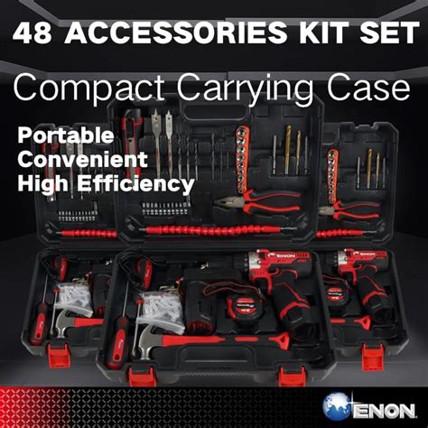 ENON 12V Cordless Drill Machine Kit Set With 86Pcs Powerful 300W Motor ...