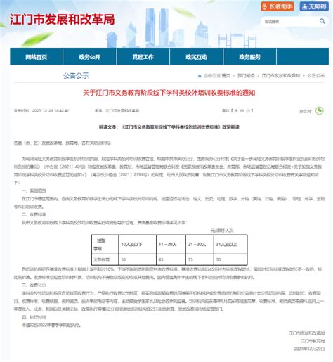 @江门家长：最新收费标准公布！2022年春季学期起执行！_培训_机构_义务教育