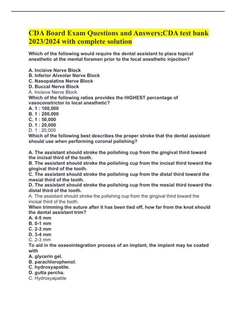 Image result for CDA Sample Exam Questions