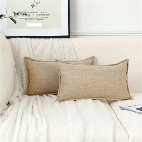 LIGICKY Set of 2 Linen Lumbar Pillow Covers 12x20 Inch Light Tan ...