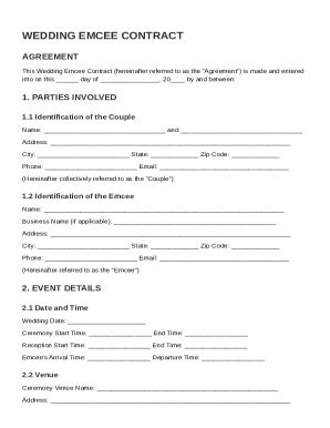 Wedding Emcee Contract Template Form - Fill Online, Printable, Fillable ...