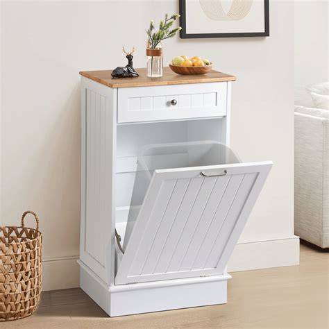 LOUVIXA 10 Gallons Tilt Out Trash Bin Cabinet， Wooden Garbage Can ...