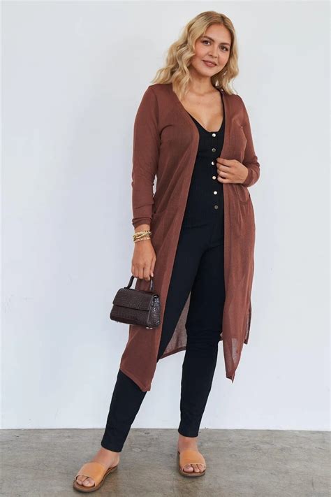 Wholesale Junior Plus Brown Floor Length Cardigan /2-2-2