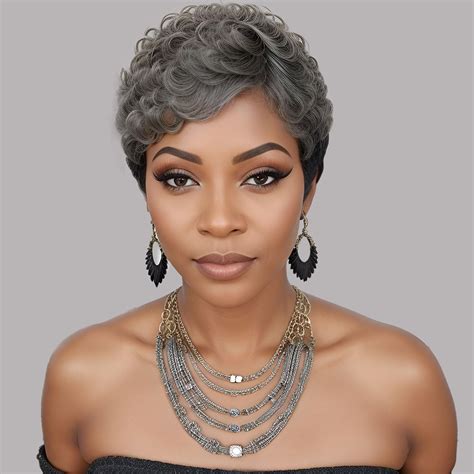 Amazon.com: Salt And Pepper Short Curly Gray Wigs for Black Women ...
